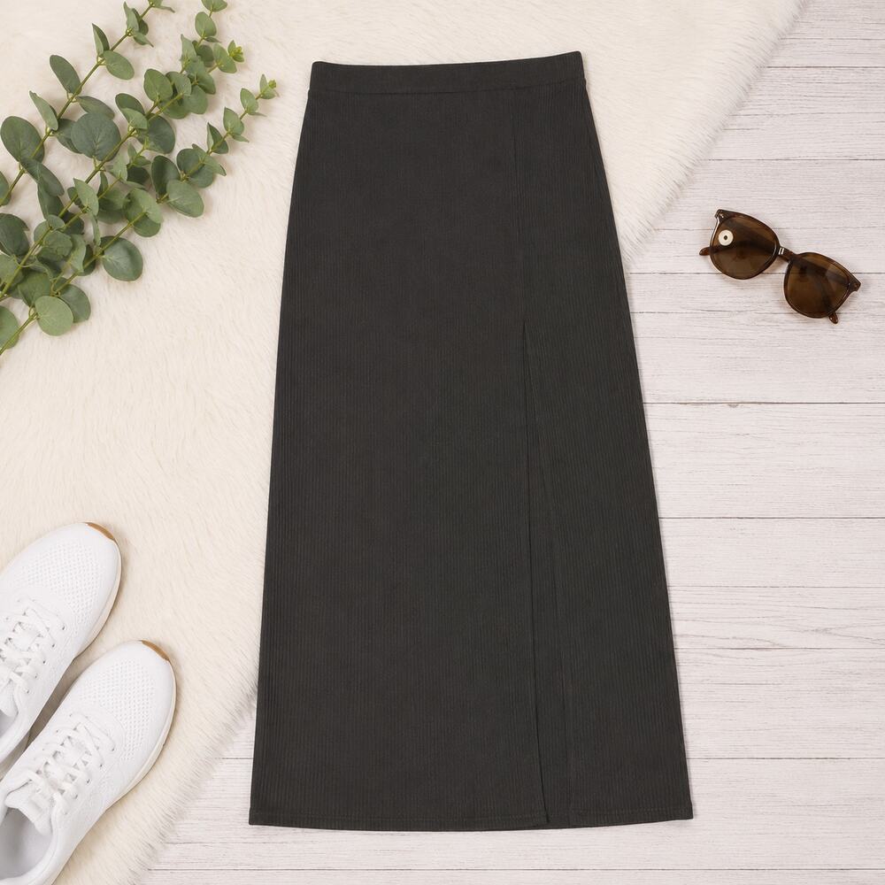 Free People Black Ribbed Knit Midi Skirt Size M